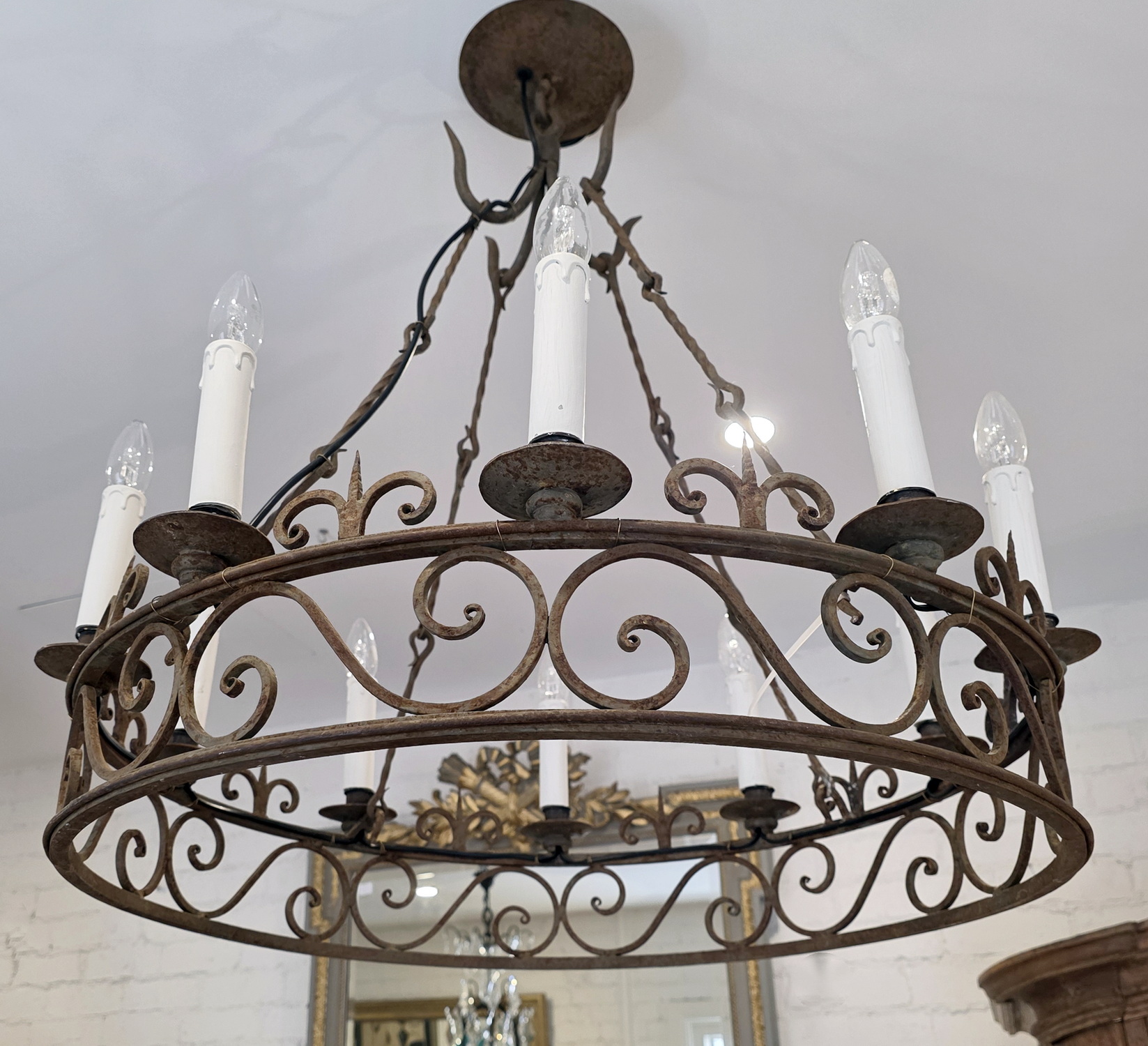 A Circular Wrought Iron Ceiling Light